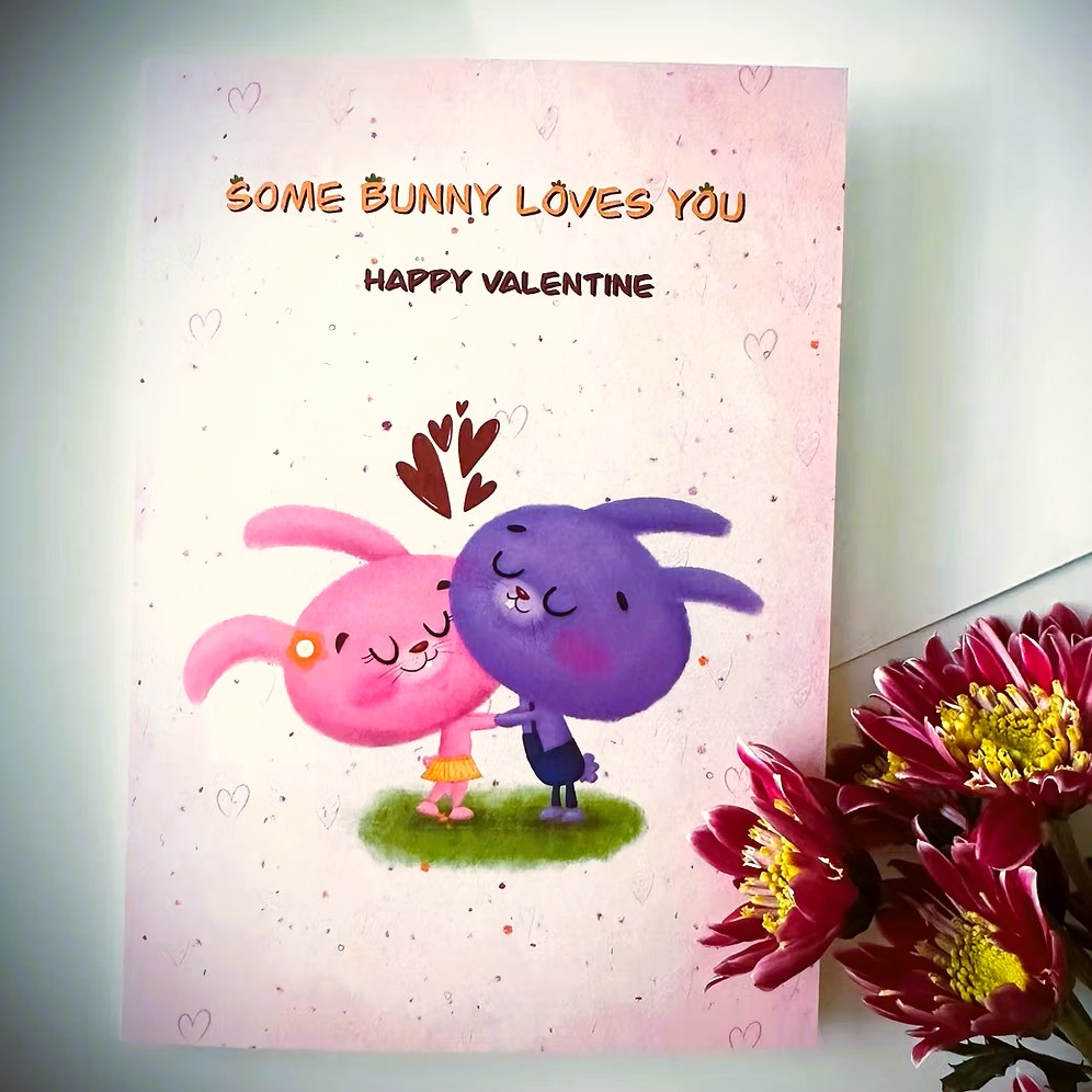 Ela Arts Valentine's Day Card Bunnies in Love