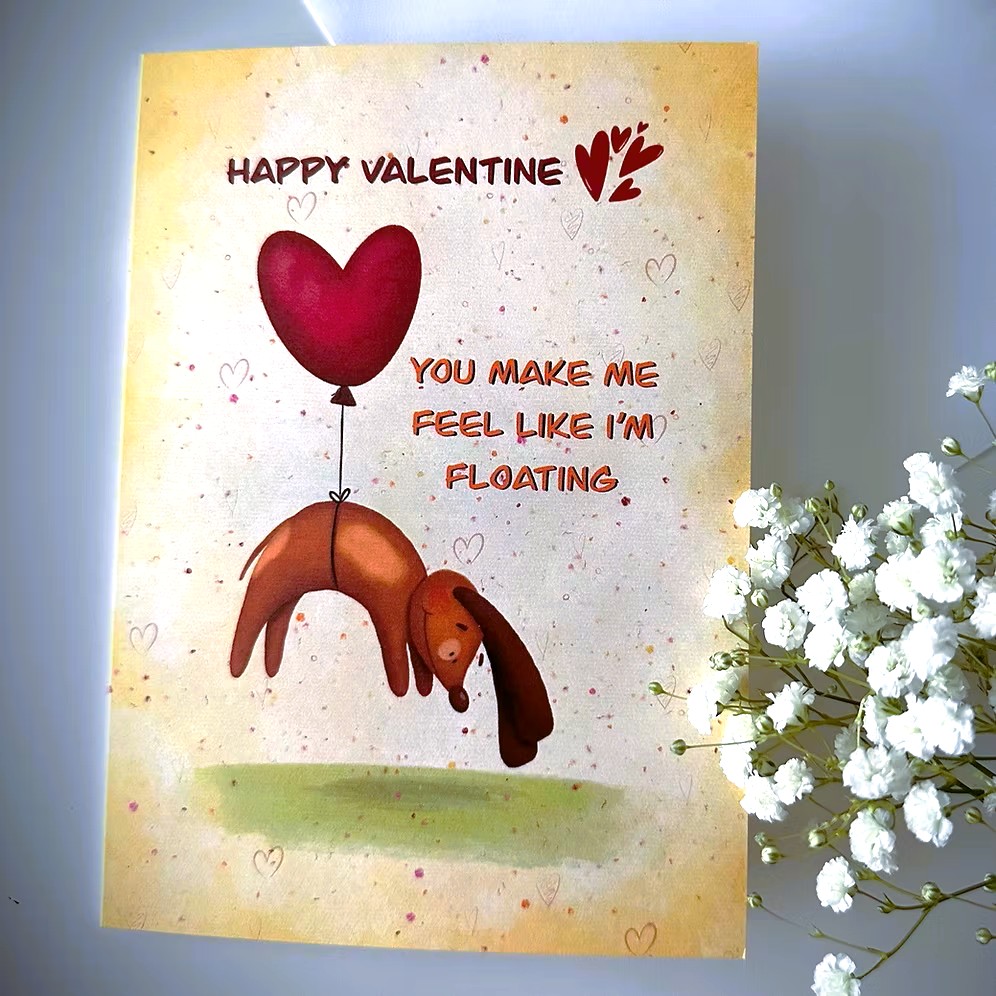Ela Arts Valentine's Day Card Dog with Balloon